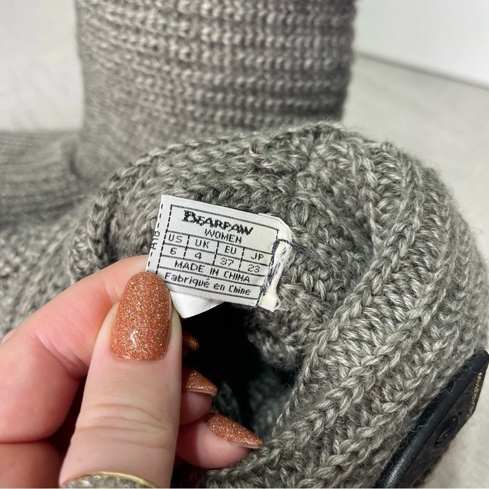 BearPaw Women’s Gray Knitted Tall Sweater Boots 6